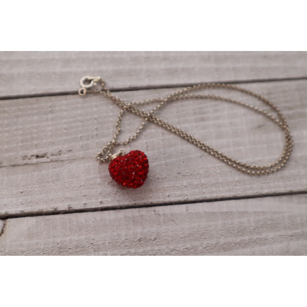 Red Crystal Heart Pendant: Sterling Silver Chain, Italy (18 inch)
